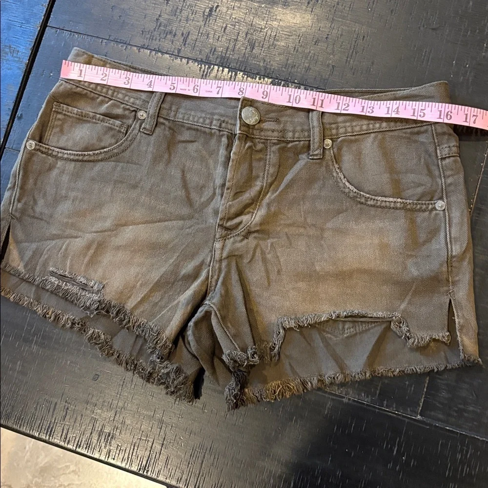 Free People Button Fly Distressed Brown Jean Shorts Size 27